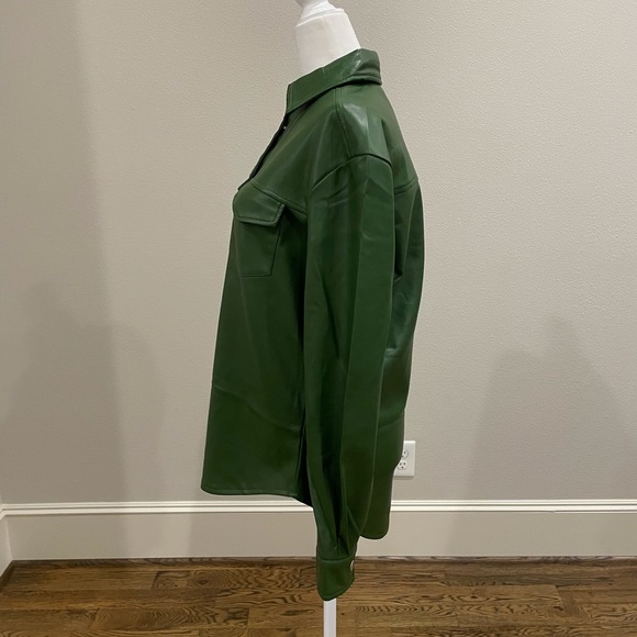 Anthropologie Aves Les Filles faux leather oversized shirt jacket in dark green - Picture 9 of 12